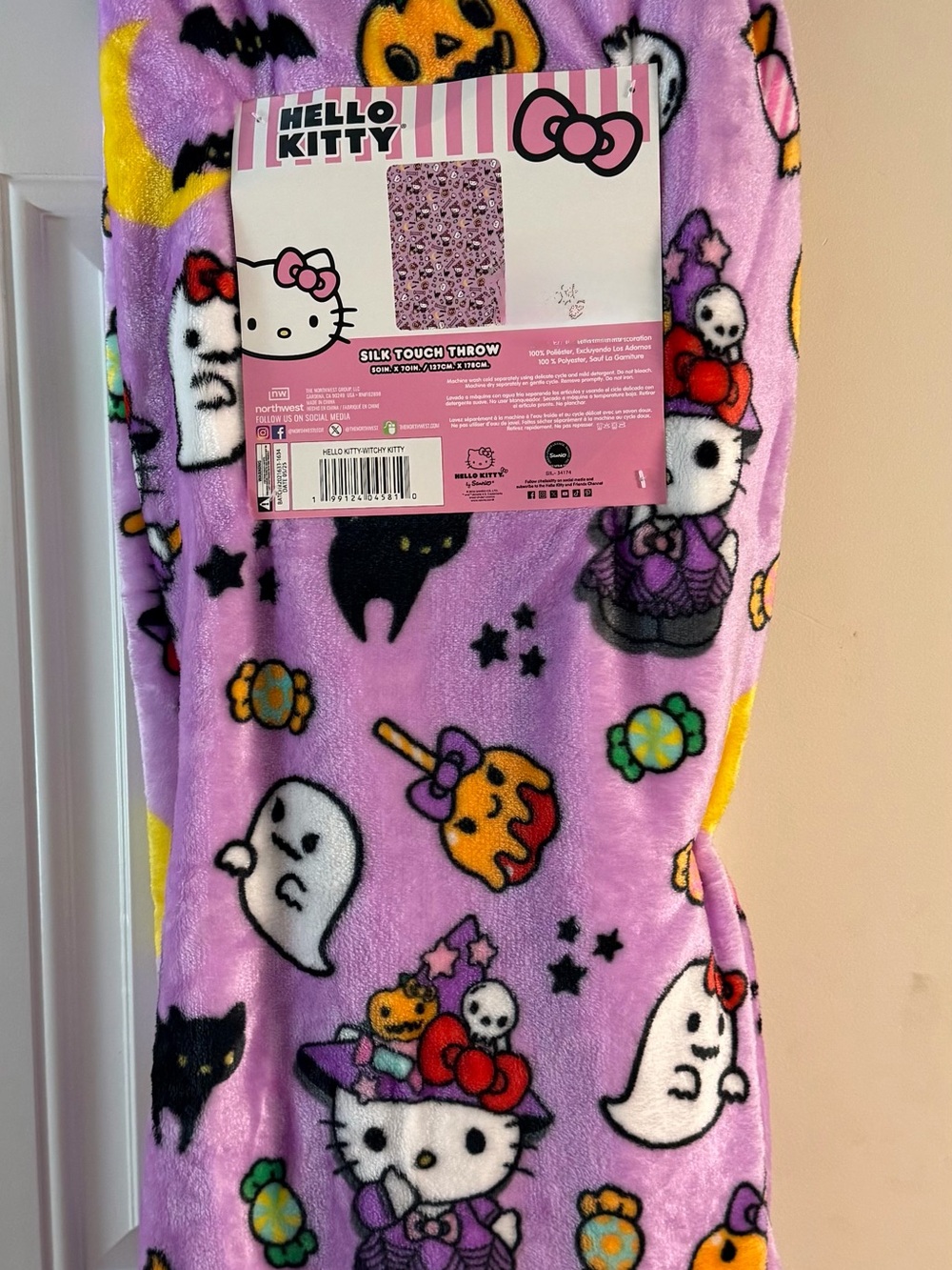 Hello Kitty 2025 Purple Halloween Candy Silk Touch Throw Blanket